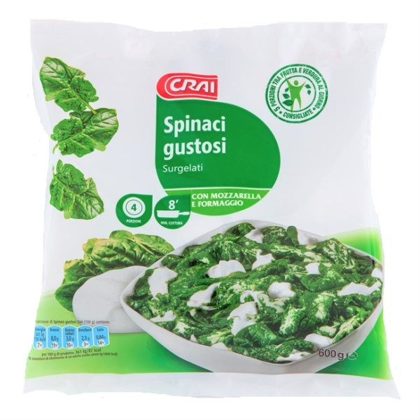 SPINACI CON MOZZARELLA E FORMAGGIO CRAI GR. 600