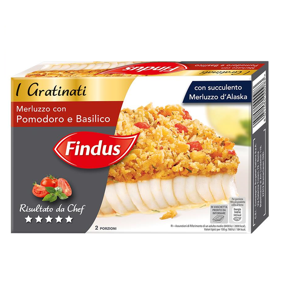 FILETTI MERLUZZO GRATINATI POMODORO & BASILICO FINDUS GR.380