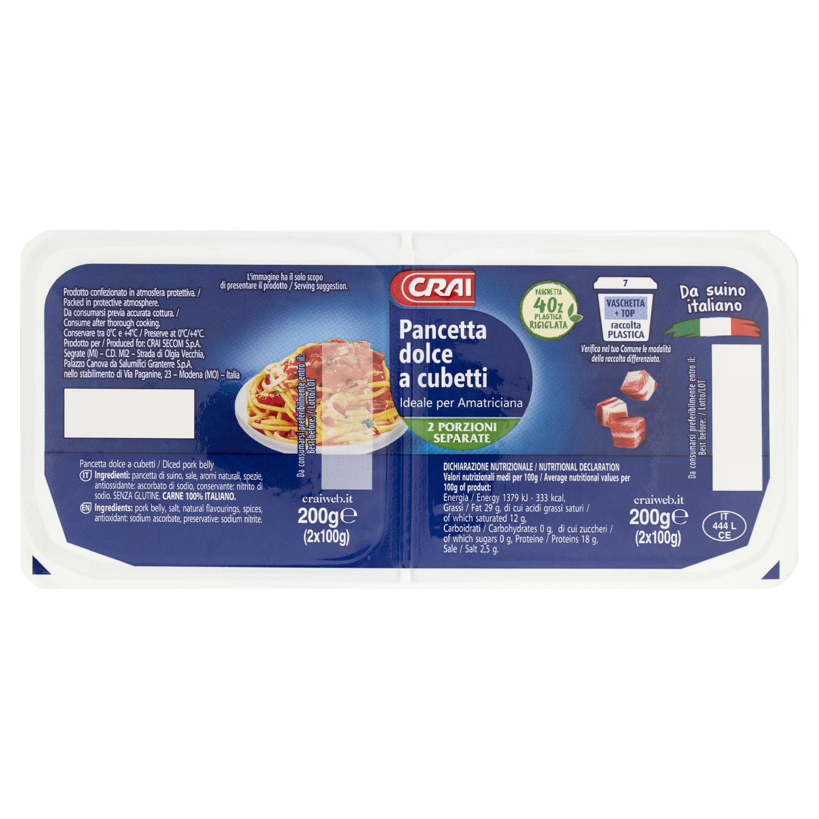 Crai Pancetta Dolce a Cubetti 2x100g