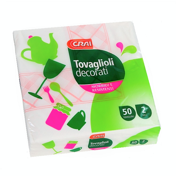 TOVAGLIOLI DECORATI 2 VELI CRAI CM. 33 X 33 PEZZI 50