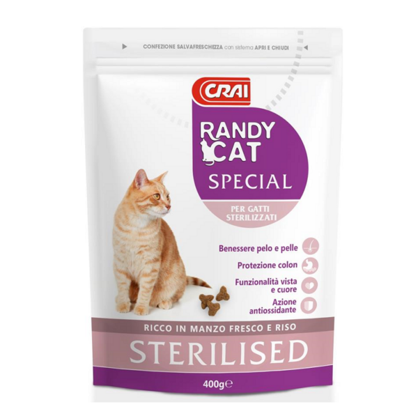 CROCCANTINI MANZO RISO GATTI STERILIZZATI RANDY CAT GR. 400