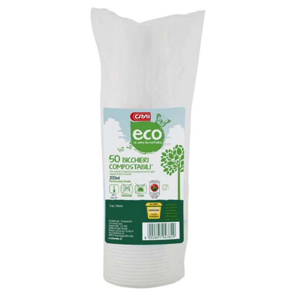 BICCHIERI ACQUA COMPOSTABILI ECO CRAI CC. 200 X 50