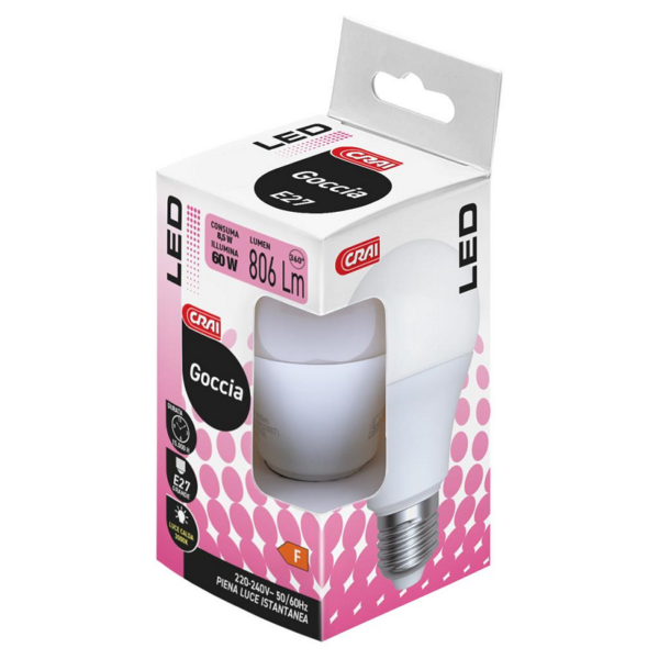 LAMPADINA LED GOCCIA 8.5W (=60W) E27 CRAI