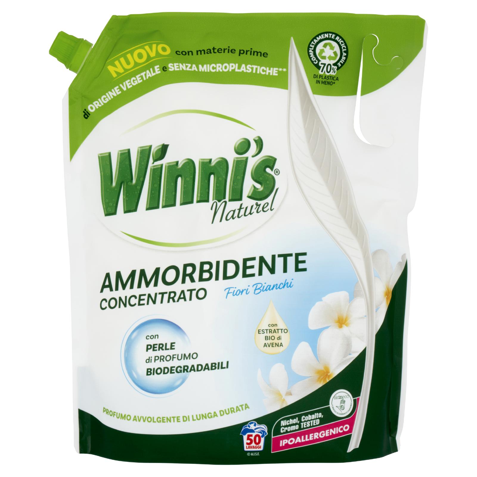 WINNI S AMMORBIDENTE LAVATRICE IPOALLERGENICO CONCENTRATO ECOFORMATO 50 LAVAGGI FRAGRANZA FIORI BIANCHI CON PERLE DI PROFUMO BIODEGRADABILI 1250 ML