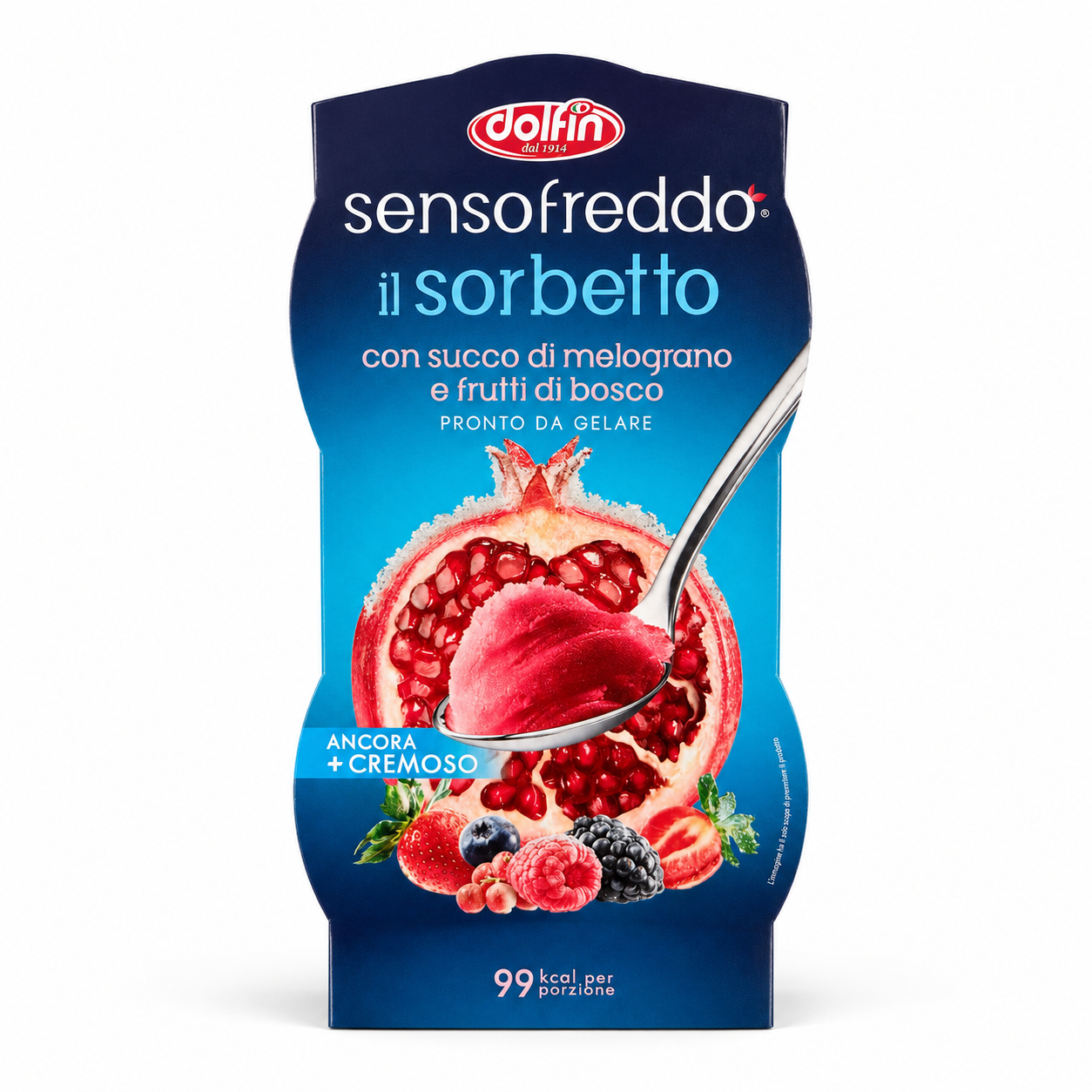 SORBETTO SENSO FREDDO CON SUCCO DI FRUTTA MELOGRANO E FRUTTI DI BOSCO PRONTO DA GELARE DOLFIN 2 X 100 ML