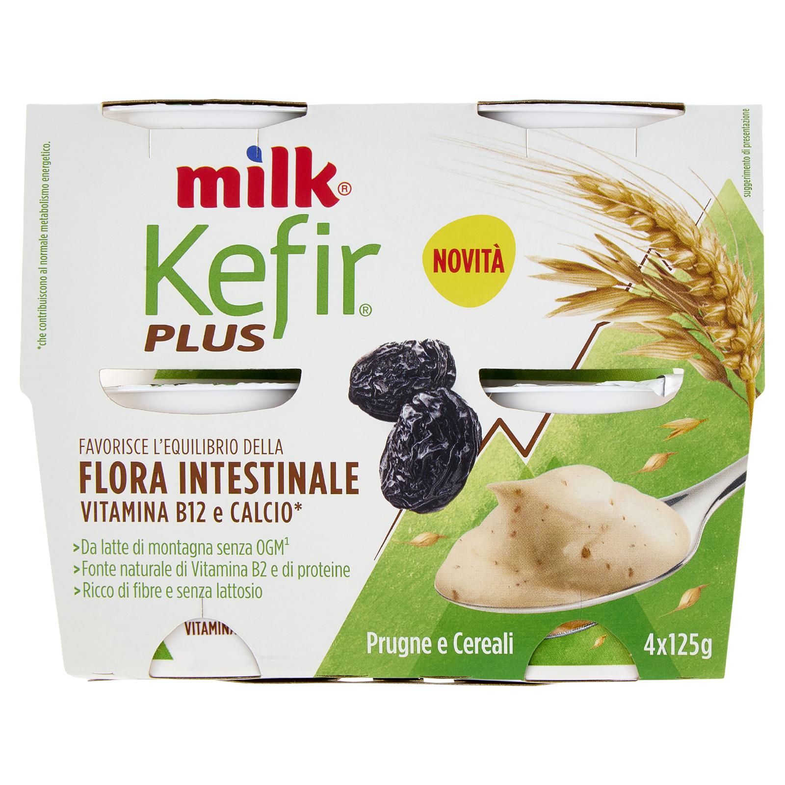 MILK KEFIR PLUS FLORA INTESTINALE PRUGNE E CEREALI 4 X 125 G