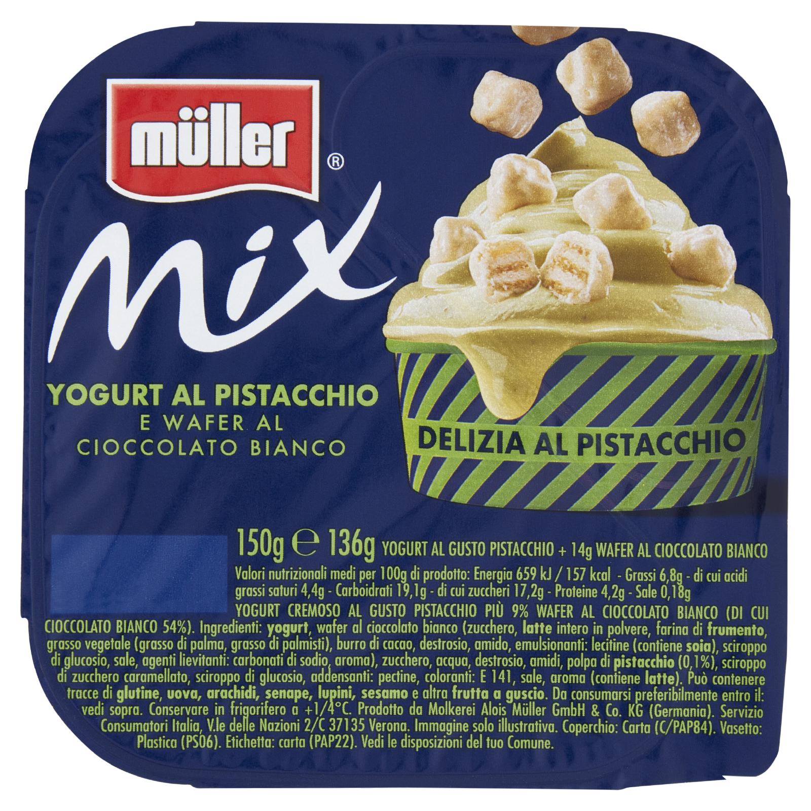 Müller Mix Pistacchio + Wafer al Cioccolato Bianco 150g