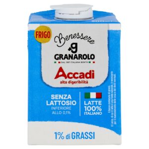 GRANAROLO BENESSERE, LATTE ACCADÌ, 500ML, SENZA LATTOSIO (<0,1%), BASSO CONTENUTO DI GRASSI (1%), PASTORIZZATO A TEMPERATURA ELEVATA