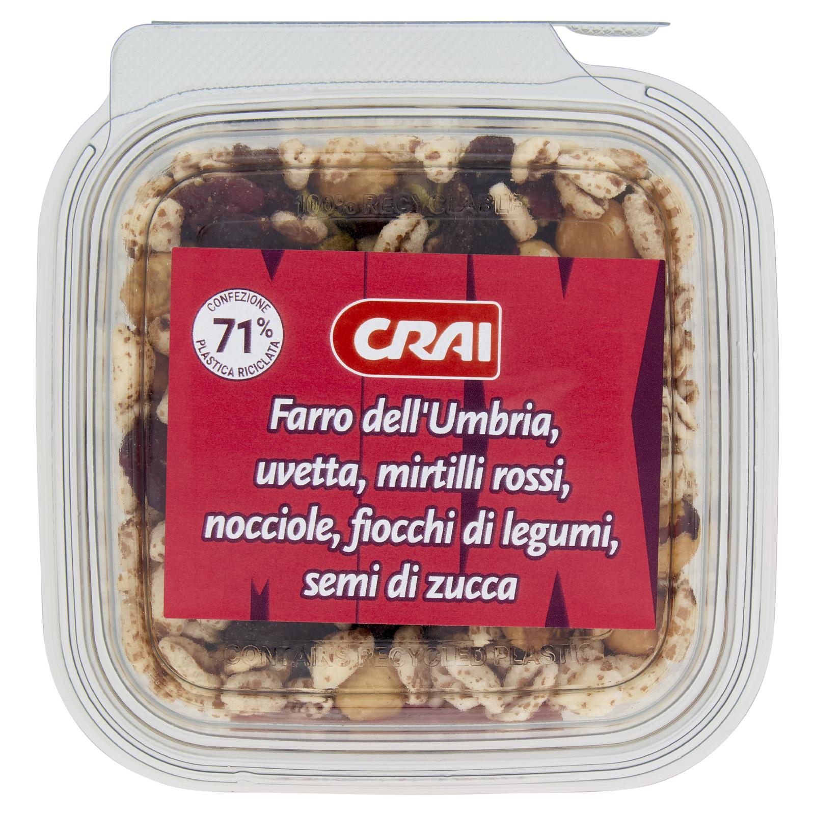 Crai Farro dell'Umbria con Uvetta, Mirtilli Rossi, Nocciole, Fiocchi di Legumi e Semi di Zucca 130g