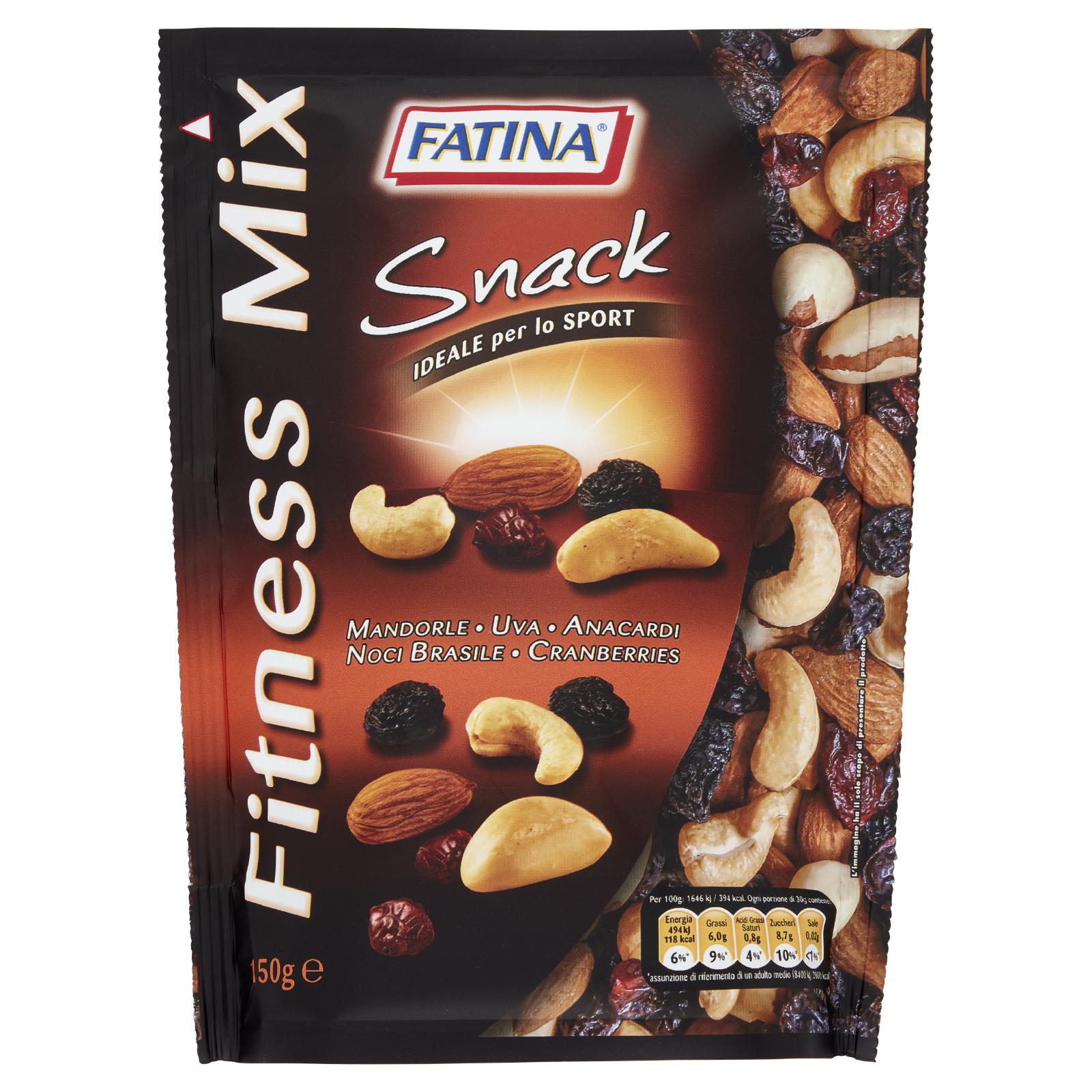 Fatina Snack Fitness Mix Sport con Mandorle, Anacardi, Noci del Brasile, Cranberries e Uvetta 150g