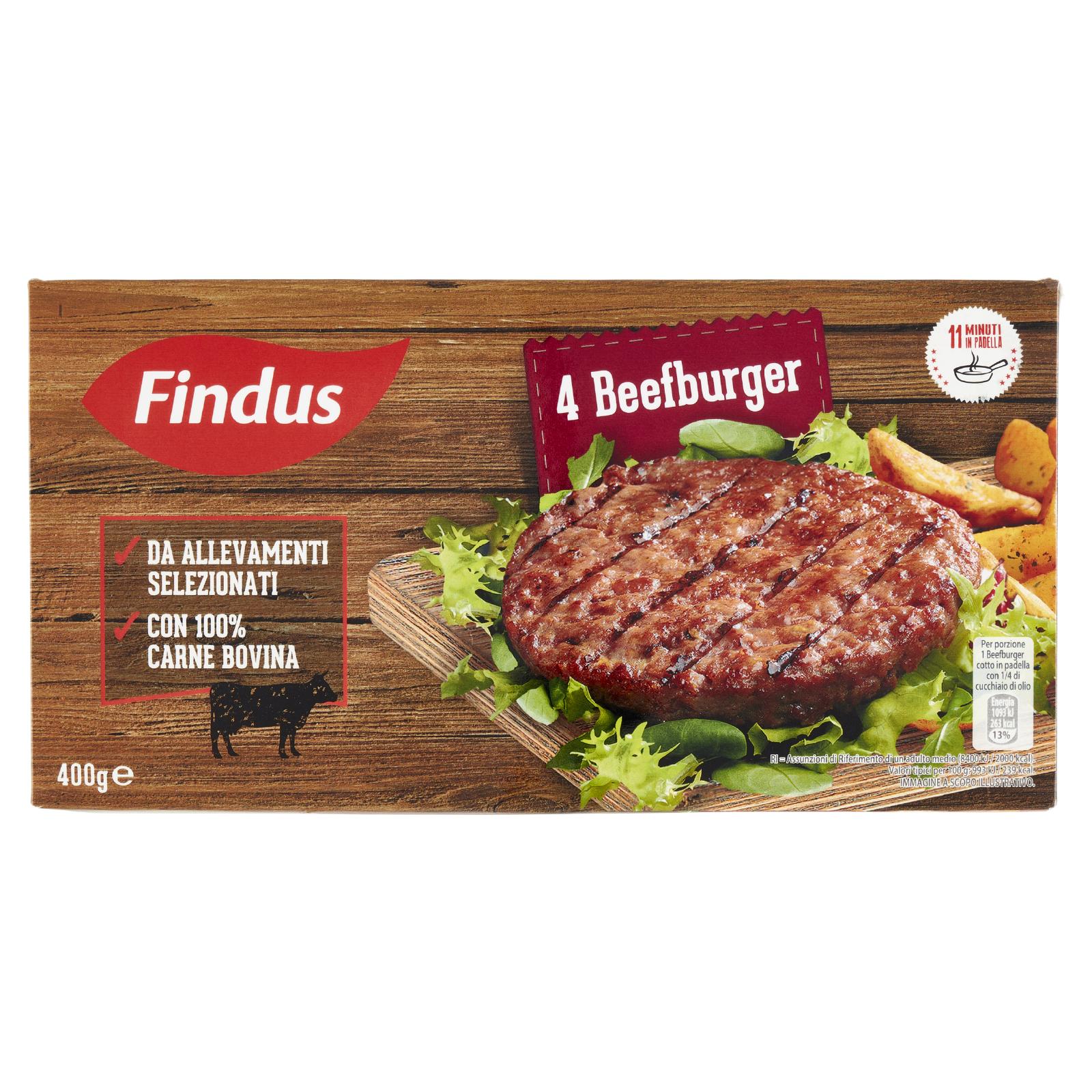 Findus 4 Beefburger di Carne Bovina Surgelati 400g